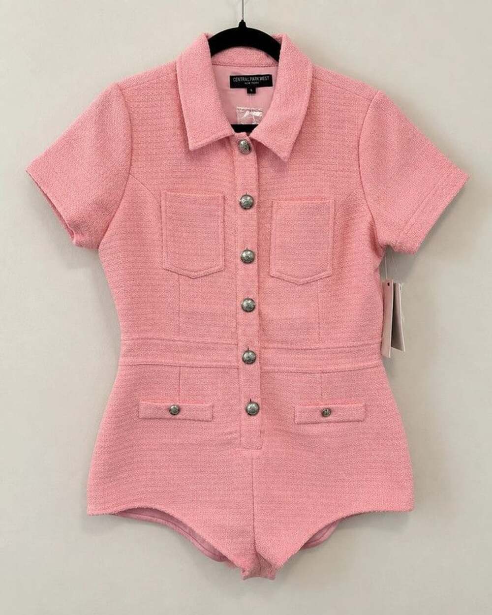 Central Park West Pink Tweed Romper Shorts Size Small NWT